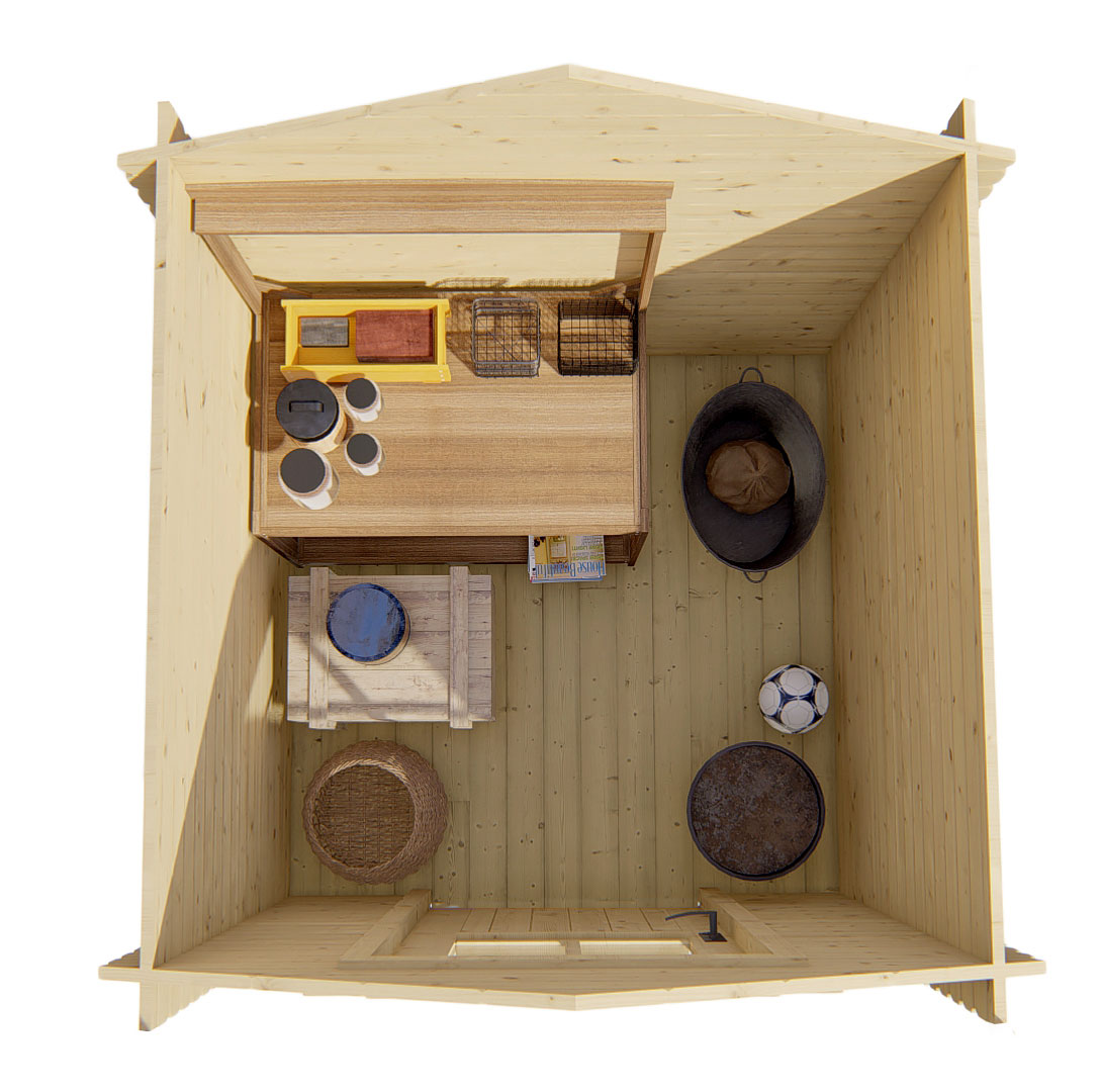 Klein tuinhuisje van bovenaf gezien zonder dak